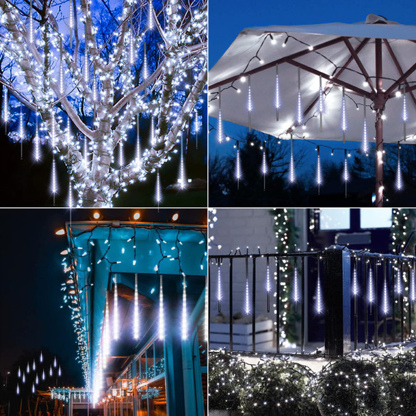 Blingstar Meteor Shower Lights 10Tubes 16Inch 360LED Solar Christmas Lights Outdoor Waterproof Falling Rain Lights Cool White Snowfall LED Lights for Outside Christmas Halloween House Tree Decoration