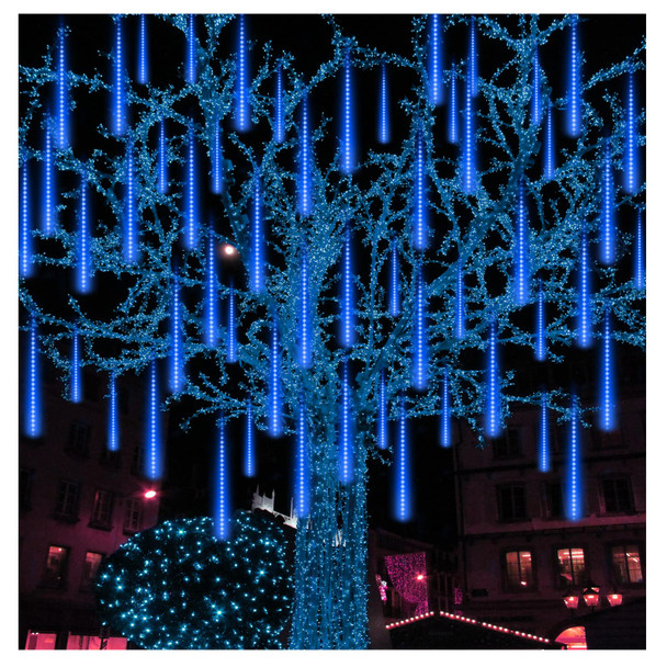 BlueFire d Meteor Shower Lights, 19.68 Inch 10 Tubes 540 LEDs Outdoor Icicle Christmas Lights, Waterproof Falling Rain Lights for Tree Holiday Porch Yard Patio Roof Party Decoration (Blue)