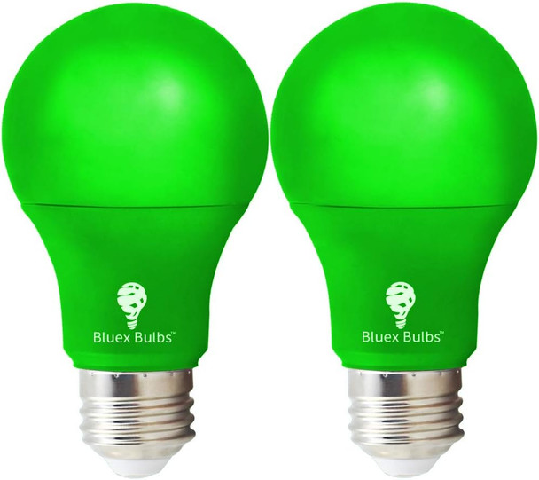 Bluex Bulbs 2 Pack Bluex LED A19 Green Light Bulb - 9W (60Watt Equivalent) - E26 Base LED Green Lights, Party Decoration, Porch, Home Lighting, Holiday Lighting, Decorative Illumination Green Bulb