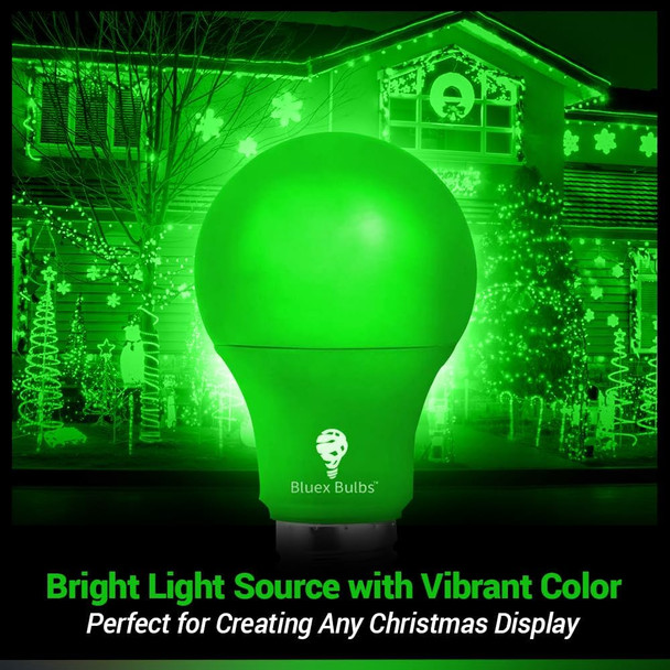 Bluex Bulbs 2 Pack Bluex LED A19 Green Light Bulb - 9W (60Watt Equivalent) - E26 Base LED Green Lights, Party Decoration, Porch, Home Lighting, Holiday Lighting, Decorative Illumination Green Bulb