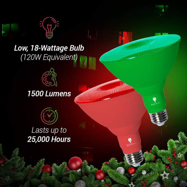 4 Pack BlueX LED Par38 Flood Green Red Light Bulb - 18W (120Watt Equivalent) - Dimmable - Green Red E26 LED Lights, Party Decoration, Porch, Home Christmess Lighting