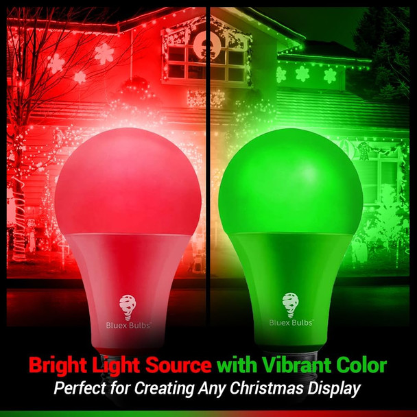 4 Pack BlueX LED A21 Red Green Light Bulbs - 15W (120Watt Equivalent) - E26 Base Red Green LED Red Bulb, Party Decoration, Porch, Home Lighting, Holiday Lighting