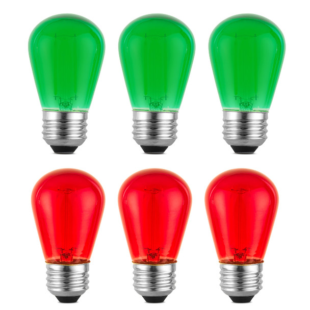 6 Pack Replacement S14 LED Christmas Light Bulbs S14 LED Bulbs for Outdoor String Lights 2W E26 Base Decor Red Light Bulbs Green Light Bulb, String Lights, Window Candle Indoor Outdoor S14 Light Bulbs