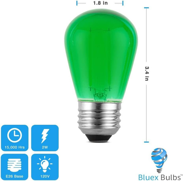 6 Pack Replacement S14 LED Christmas Light Bulbs S14 LED Bulbs for Outdoor String Lights 2W E26 Base Decor Red Light Bulbs Green Light Bulb, String Lights, Window Candle Indoor Outdoor S14 Light Bulbs