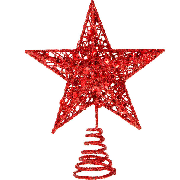 6 Inches Star Tree Topper Exquisite Shimmery Christmas Tree Topper for Christmas Tree Decoration (Red)