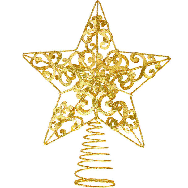 Blulu Glittered Christmas Tree Topper 10 Inch Metal Star Treetop Xmas Hollow-Out Star Topper for Christmas Tree Decoration (Gold)
