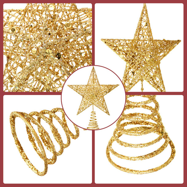 10 Inches Christmas Tree Star Topper Xmas Tree Topper Star Christmas Decoration Glittered Tree-top Star (Gold)