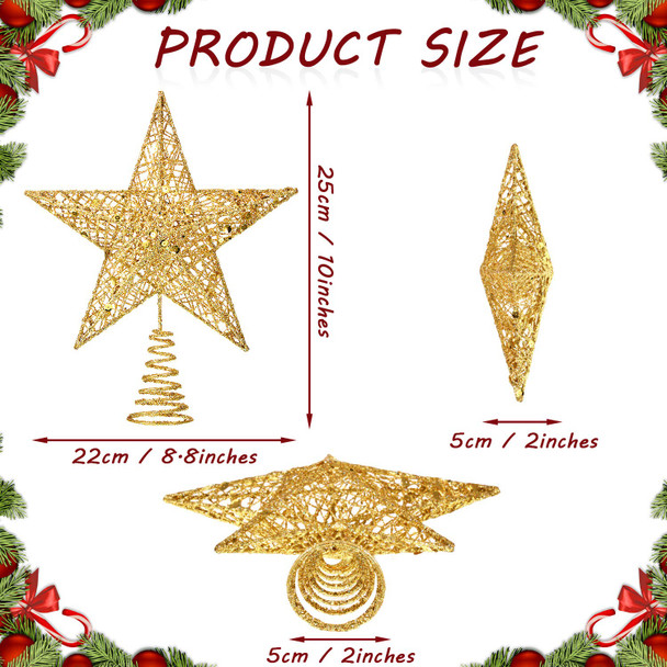 10 Inches Christmas Tree Star Topper Xmas Tree Topper Star Christmas Decoration Glittered Tree-top Star (Gold)