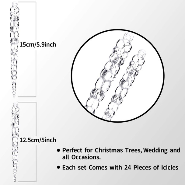 Blulu 24 Pieces Clear Icicle Ornaments Plastic Icicle for Christmas Holiday Tree or Wedding Decoration 5 Inch and 5-9/10 Inch Blulu 24 Pieces Clear Icicle Ornaments Plastic Icicle for Christmas Holiday Tree or Wedding Decoration 5 Inch and 5-9/10 Inch