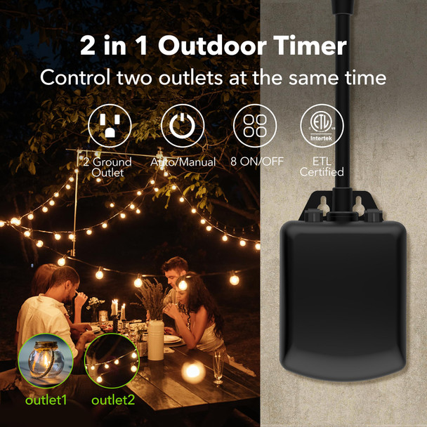 BN-LINK 7 Day Outdoor Heavy Duty Digital Programmable Timer BND/U78, 125VAC, 60Hz, Dual Outlet, Weatherproof, Heavy Duty, Accurate for Lamps Ponds Christmas Lights 1875W 1/2HP ETL Listed BN-LINK 7 Day Outdoor Heavy Duty Digital Programmable Timer BND/U78, 125VAC, 60Hz, Dual Outlet, Weatherproof, Heavy Duty, Accurate for Lamps Ponds Christmas Lights 1875W 1/2HP ETL Listed