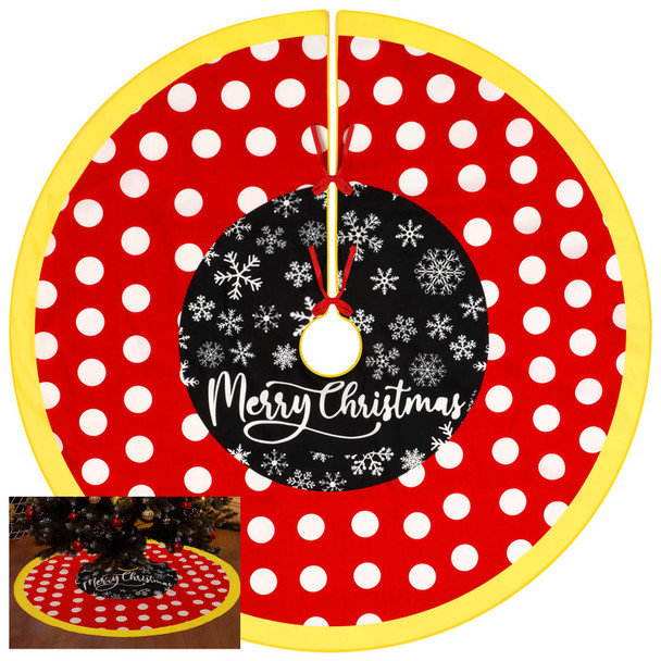 Boao 48 Inch Christmas Mouse Tree Skirt red Snowflake Merry Christmas Tree Skirt Cartoon Character Decor Xmas Round Red Tree Decoration Skirts Tree Mat for Holiday Christmas Party Decorations