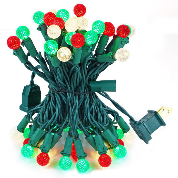 BOHON Red White and Green Christmas Lights Outdoor Faceted G15 50 LED 17ft Plug in Mini Globe String Lights Warm Waterproof Extendable Green Wire for Indoor Patio Xmas Thanksgiving Tree Decoration