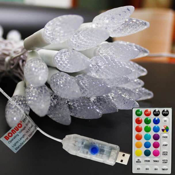 RGB C6 Christmas Lights,16ft 50 LED Color Changing Strawberry String Lights USB Plug in with Remote Timer for Outdoor Indoor Wedding Party Bedroom Holiday Decor