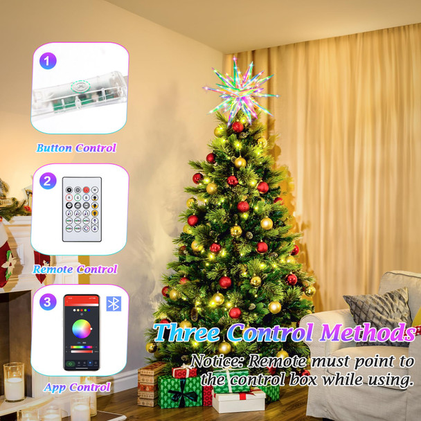Christmas Star Tree Topper, 11” Smart Lighted Treetop Decoration with RGB Color Changing & Music Sync, Xmas Star Decor, Remote & Bluetooth App Control, Hanging Star Decor for Christmas Tree Holiday