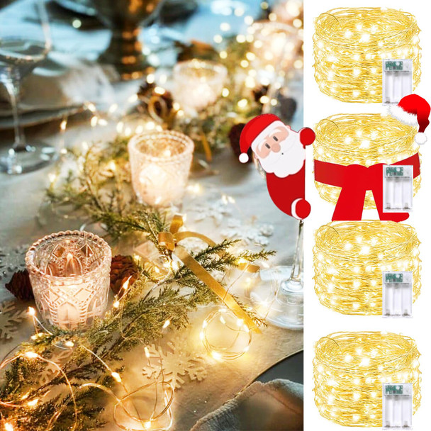 Fairy Lights Battery Operated with Timer, 4PK 20FT 60LED Christmas String Lights Outdoor Indoor, Cuttable Battery Twinkle Lights for Bedroom Home Wedding DIY Christmas Decorations (Warm White)