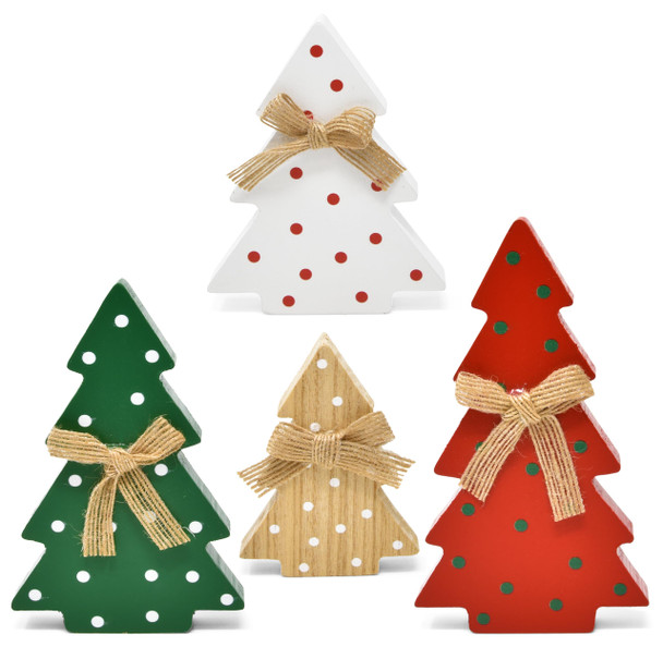 4 Christmas Trees Wooden Table Decorations Centerpiece Block Holiday Tree Red Green White Wood Color Tiered Tray Tabletop Sign Decor 4 Sizes for Office Dining Room Mantle Home Xmas Wood Party Supplies