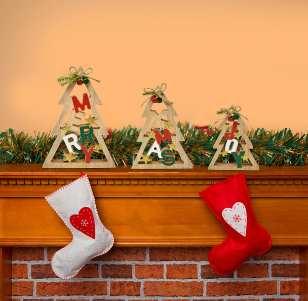 3 Christmas Trees Wooden Table Decorations Centerpiece Block Holiday Cut Out Tree Tiered Tray Wood Tabletop Sign Decor 3 Sizes for Office Dining Room Mantle Home Xmas Wood Party Supplies