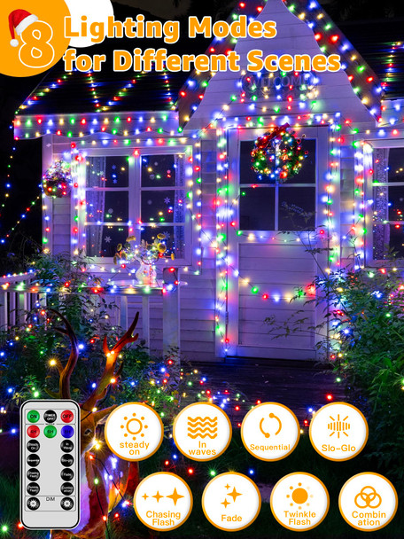 Christmas Lights 1200 LED 394 FT, Waterproof Outdoor String Lights with Remote and Timer, Christmas Tree Lights with 8 Modes Dimmable, Fairy Lights for Holiday Decor (Multicolor)
