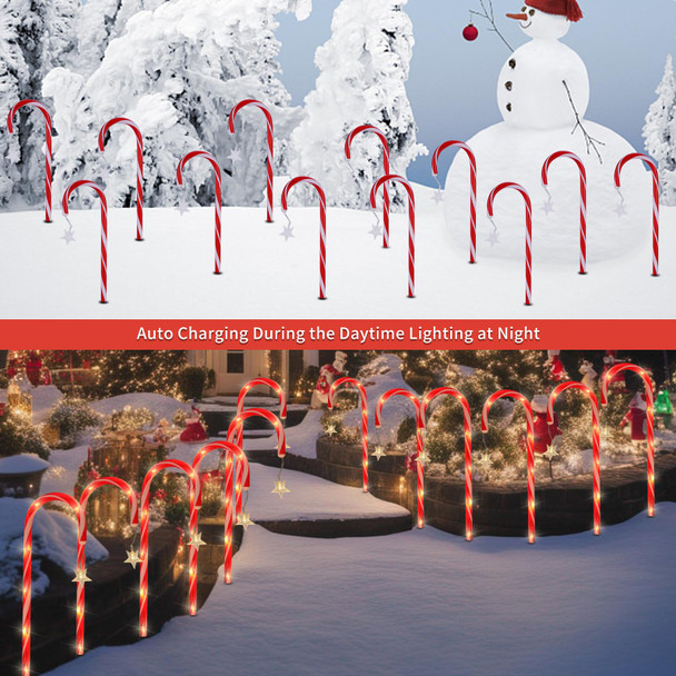 24 Pack Christmas Pathway Lights Outdoor Decorations, 8 Modes Solar Candy Cane Lights with Star, Outdoor Christmas Waterproof Stake Lights for Walkway, Yard, Porch, Garden Decor (2 x 12 Pack)