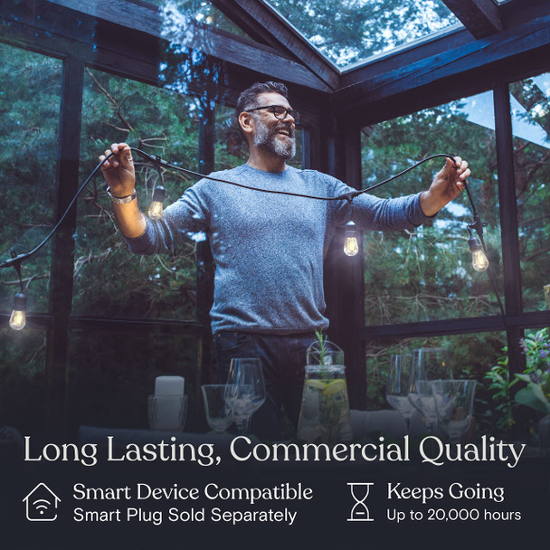 Brightech Ambience Pro LED String Lights - 48 Ft Commercial Grade Patio Lights Outdoor Waterproof - Heavy Duty Porch String Lights for Backyard, Christmas - Dimmable Vintage Edison 1W 15 Bulbs,