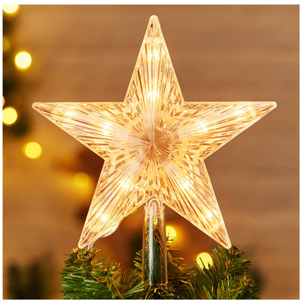 Christmas Tree Topper Lighted Star with Built-in 10 Replaceable Bulbs, 9.5” Clear Five-Pointed Star Tree Topper Plug in for Indoor Office Xmas Year Holiday Tree Decoration, Warm White Christmas Tree Topper Lighted Star with Built-in 10 Replaceable Bulbs, 9.5” Clear Five-Pointed Star Tree Topper Plug in for Indoor Office Xmas Year Holiday Tree Decoration, Warm White