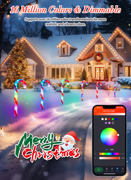 Brightown Smart Candy Cane Lights Outdoor Pathway, 6 Packs RGB LED Outdoor Candy Cane Decorations with 55 Preset Modes, App or Remote Control, Music Sync, Memory and Timer Function Brightown Smart Candy Cane Lights Outdoor Pathway, 6 Packs RGB LED Outdoor Candy Cane Decorations with 55 Preset Modes, App or Remote Control, Music Sync, Memory and Timer Function