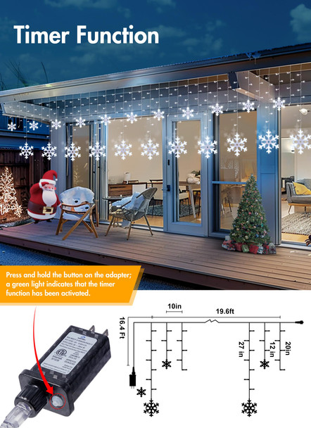 Brightown Snowflake Lights, 20Ft 228 LED Icicle Lights for Outside with 24 Drops, Connectable Curtain Christmas String Lights for Indoor Outdoor House Eaves Window Porch Tree, Pure White Brightown Snowflake Lights, 20Ft 228 LED Icicle Lights for Outside with 24 Drops, Connectable Curtain Christmas String Lights for Indoor Outdoor House Eaves Window Porch Tree, Pure White