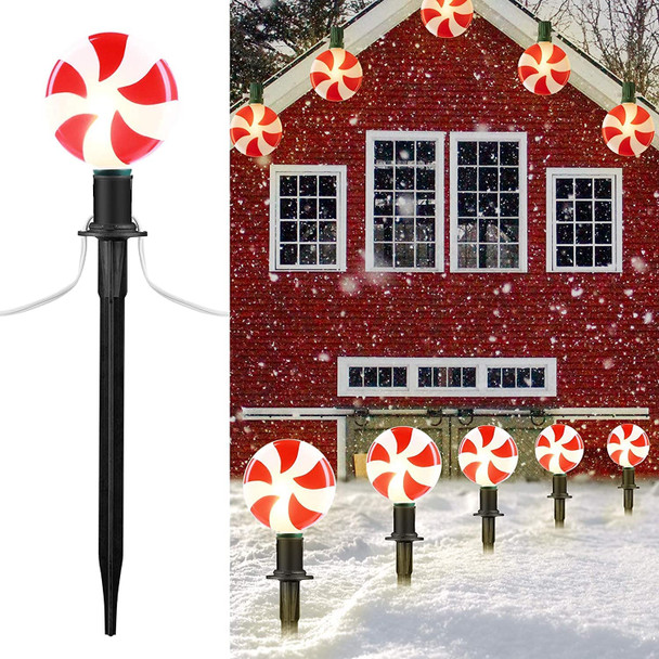 Christmas Walkway Lights Outdoor, 14.4Ft 10 Lollipop Lights Christmas Outdoor Decorations, Peppermint Lights Outdoor Red and White Christmas Pathway Lights