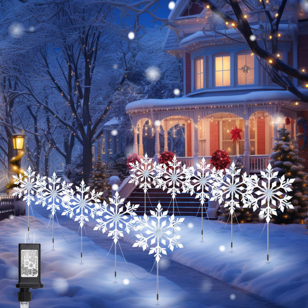 Brightown Snowflake Lights Outdoor, 10 Large Snowflake Christmas Pathway Lights, Christmas Decorations Outside Yard Sidewalk Walkway Driveway Marker Stake, White