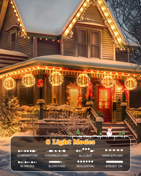 Brightown Outdoor Christmas Ball String Lights, 3 Pack 12 Inch Hanging Sphere Lights with Remote Control, 8 Modes, Timer, Christmas Decorative Waterproof Lights for Indoor Outdoor Decor