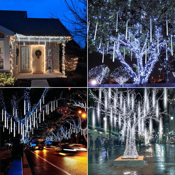 Brightown Meteor Shower Lights Outdoor, 16 Inch 10 Tube 360 LED Icicle Lights,Waterproof Meteor Christmas Lights Outdoor,Hanging Falling Rain Lights for Tree Outside Holiday Christmas Decoration,White
