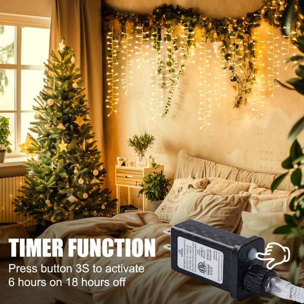 Brightown Cluster Icicle Lights Outdoor, 33FT 1020 LED Icicle Lights with 51 Drop,8 Mode, Icicle String Lights with Timer, Waterproof Firecracker Christmas Lights Outdoor House Decoration, Warm White