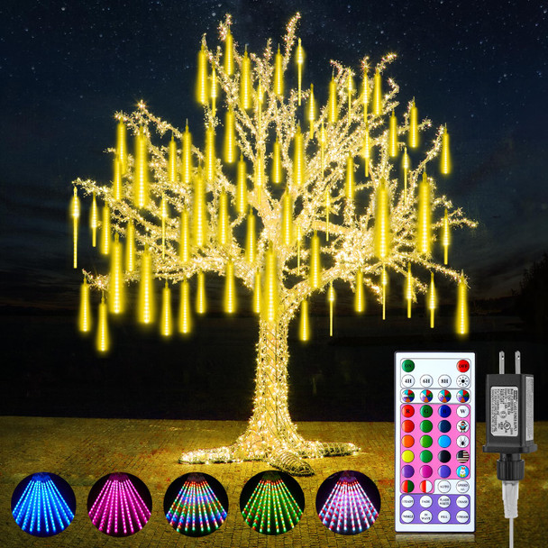 Brightown Meteor Shower Lights Outdoor Color Changing, 16Inch 20 Tubes 320 LED Icicle Lights with Remote,Timer, Waterproof Falling Rain Lights,Meteor Christmas Lights Outdoor Decoration, 22 Colors