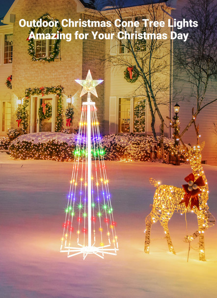 LED Christmas Cone Tree Light with Remote, 4 Feet 110 LED Outdoor Lightshow Christmas Tree with Star Topper, Dimmable Artificial Christmas Tree for Porch Yard Patio Indoor Decorations, Multicolor