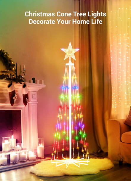 LED Christmas Cone Tree Light with Remote, 4 Feet 110 LED Outdoor Lightshow Christmas Tree with Star Topper, Dimmable Artificial Christmas Tree for Porch Yard Patio Indoor Decorations, Multicolor