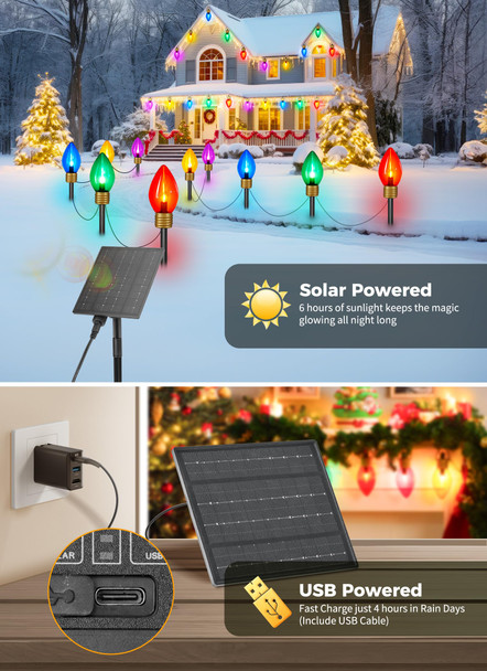 Brightown Solar Jumbo C9 Christmas Lights Outdoor - 18FT 10 LED C9 Christmas Pathway Lights with Remote, Timer,8 Modes, Solar Christmas Outdoor Decorations for Lawn Walkway Outside Holiday, Multicolor Brightown Solar Jumbo C9 Christmas Lights Outdoor - 18FT 10 LED C9 Christmas Pathway Lights with Remote, Timer,8 Modes, Solar Christmas Outdoor Decorations for Lawn Walkway Outside Holiday, Multicolor