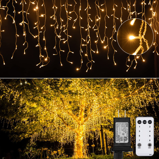 Icicle Lights Outdoor, 19.6FT 306 LED Christmas Lights with 54 Drops, Dimmable Hanging Lights with Remote, Timer, and 8 Light Modes, Connectable Twinkle Fairy Lights Holiday Decorations, Warm White Icicle Lights Outdoor, 19.6FT 306 LED Christmas Lights with 54 Drops, Dimmable Hanging Lights with Remote, Timer, and 8 Light Modes, Connectable Twinkle Fairy Lights Holiday Decorations, Warm White
