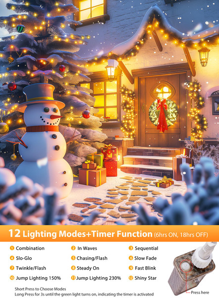 Brightown 25 Ft 500 LED Cluster Lights Christmas Outdoor, White Wire LED Decorative Christmas Tree Lights with Remote & 12 Modes, Waterproof Firecracker String Lights for Xmas Party Decor, Warm White Brightown 25 Ft 500 LED Cluster Lights Christmas Outdoor, White Wire LED Decorative Christmas Tree Lights with Remote & 12 Modes, Waterproof Firecracker String Lights for Xmas Party Decor, Warm White