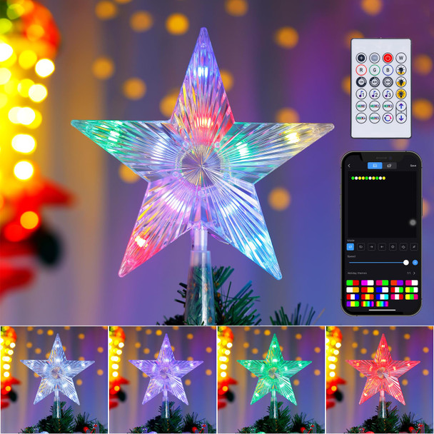 Christmas Tree Topper Star 7.5" Lighted Star Tree Top w/Remote Control,Color Changing Solid/Flash Treetop w/Remote,USB Powered Xmas Tree Topper,RGB Tree Top for Christmas Tree,DIY Color Changing
