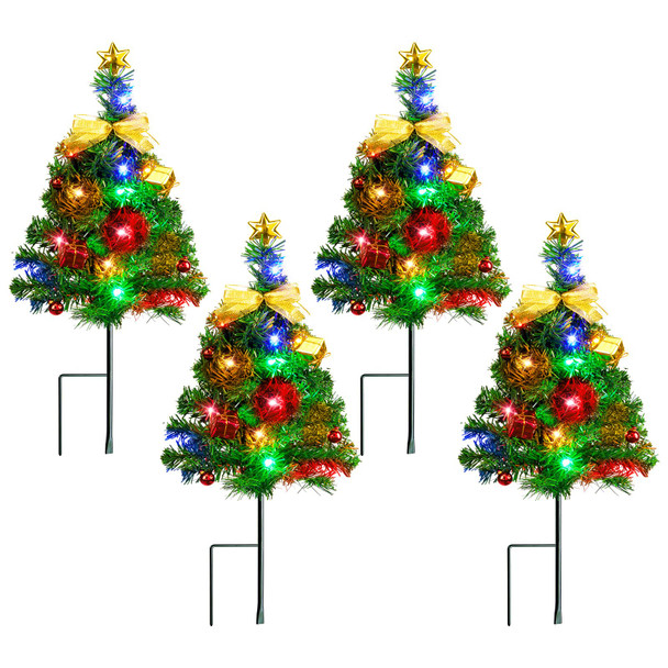 Brightown Solar Christmas Tree Outside, 4 Packs Solar Christmas Decorations Outdoor Yard Xmas Pathway Christmas Trees Sidewalk Driveway Walkway Gravesite Cemetery Outdoor Christmas Decorations