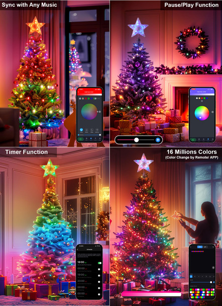 Christmas Star Tree Topper, 19" Static Dynamic Lighted Cotton Thread Pentagram Built-in 15 Bulbs, Multi-Color Topper W/App Control USB Powered Xmas Tree Topper Music Sync Tree Top for Christmas-Gold Christmas Star Tree Topper, 19" Static Dynamic Lighted Cotton Thread Pentagram Built-in 15 Bulbs, Multi-Color Topper W/App Control USB Powered Xmas Tree Topper Music Sync Tree Top for Christmas-Gold