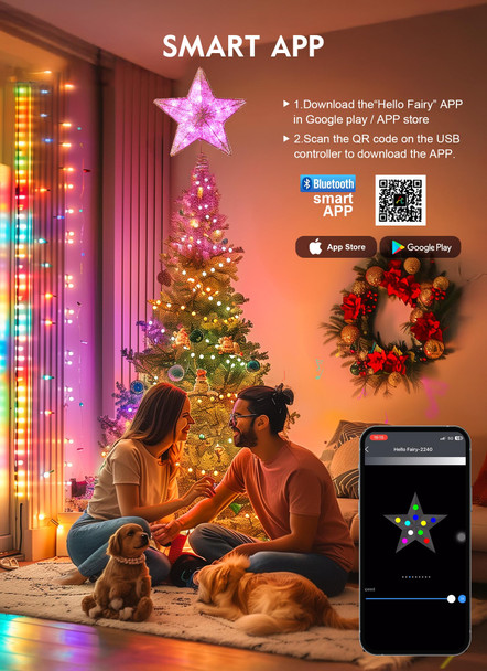 Christmas Star Tree Topper, 19" Static Dynamic Lighted Cotton Thread Pentagram Built-in 15 Bulbs, Multi-Color Topper W/App Control USB Powered Xmas Tree Topper Music Sync Tree Top for Christmas-Gold Christmas Star Tree Topper, 19" Static Dynamic Lighted Cotton Thread Pentagram Built-in 15 Bulbs, Multi-Color Topper W/App Control USB Powered Xmas Tree Topper Music Sync Tree Top for Christmas-Gold