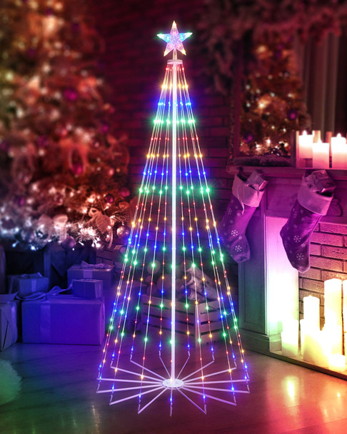 Christmas Cone Tree Light, 7.5ft 295 LED Light Show Christmas Tree with 8 Modes Timer Remote, Dimmable Artificial Christmas Tree for Porch Yard Patio Indoor Outdoor Xmas Holiday Decor, Multicolor