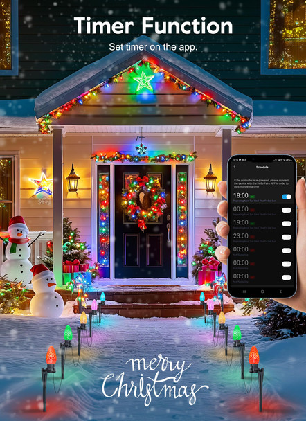 Brightown Smart C9 LED Christmas Lights Outdoor House, 50Ft 75 LED RGB Christmas Pathway Lights with 58 Preset Modes, App or Remote Control, Music Sync, Memory and Timer Function for Indoor/Outside Brightown Smart C9 LED Christmas Lights Outdoor House, 50Ft 75 LED RGB Christmas Pathway Lights with 58 Preset Modes, App or Remote Control, Music Sync, Memory and Timer Function for Indoor/Outside