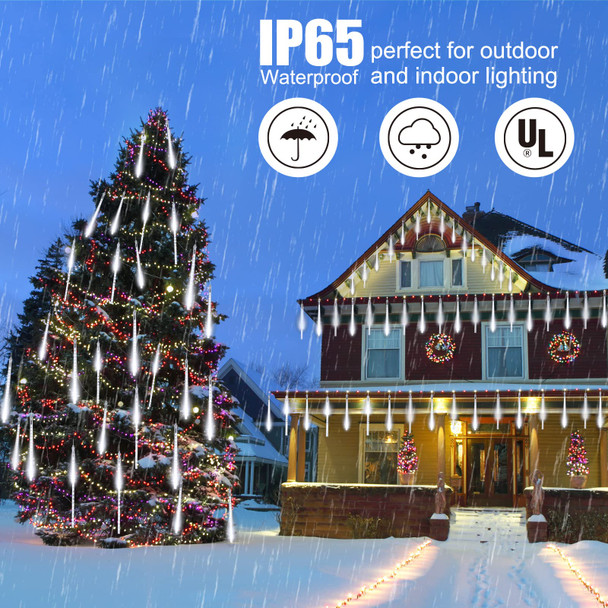 Solar Christmas Lights Outdoor Waterproof, Meteor Shower Lights Solar Powered, 16 Inches 8 Tube 288 LED Solar Icicle Tree Lights for Tree Bushes Holiday Parties Christmas Patio Decor, Pure White