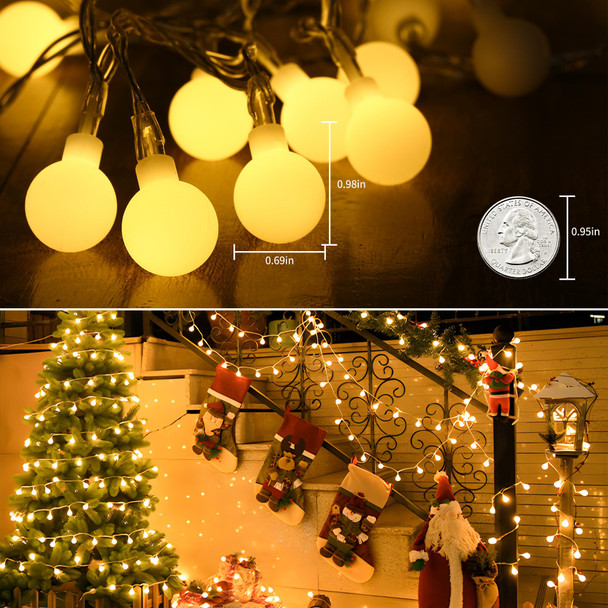 BrizLabs Globe String Lights, 2 Pack Total 120 LED Battery String Lights Warm White, 8 Mode Ball Fairy String Lights with Remote Timer Twinkle Light for Indoor Outdoor Xmas Bedroom Patio Party Wedding