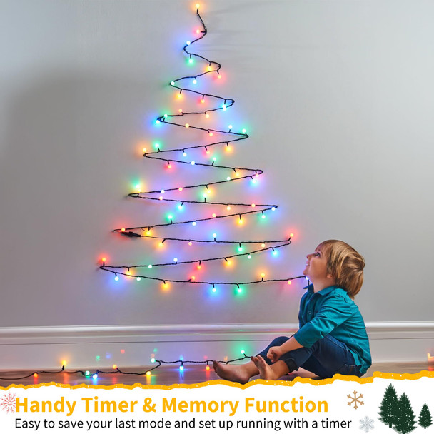 Brizled Christmas Lights, 66ft 200 LED Color Changing String Lights, Warm White & Colored Christmas Lights, Dimmable Berry String Lights, Connectable Remote Globe Lights String for Xmas Tree Party