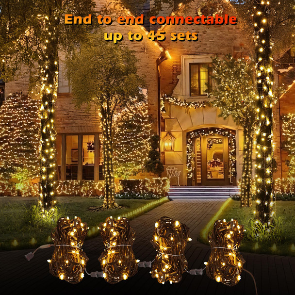 Brizled Christmas Tree Trunk Light, 20" x 45" 50 LED 5MM Stretchable Christmas Net Lights, Connectable Christmas Tree Lights Warm White, UL Tree Wrap Lights for Christmas Tree Column Outdoor