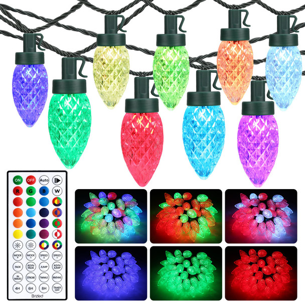 Brizled RGB C9 Christmas Lights Outdoor, 67ft 102 LED Color Changing Christmas Tree Lights, Connectable Remote Control Christmas String Lights, Dimmable Xmas Lights for Christmas Halloween Home Decor