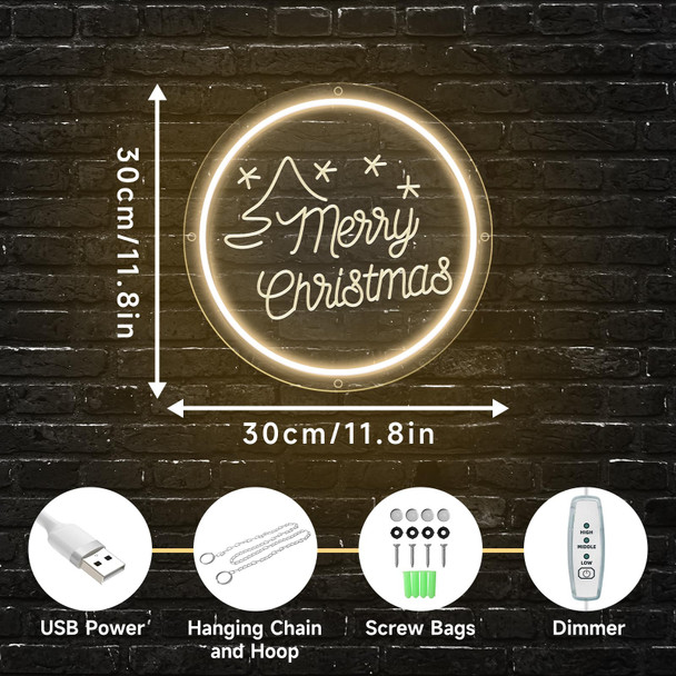 Merry Christmas Neon Sign for Wall Decor, Christmas LED Sign Dimmable Neon lights Signs for Bedroom Home Bar Pub Christmas Year Party Decorations